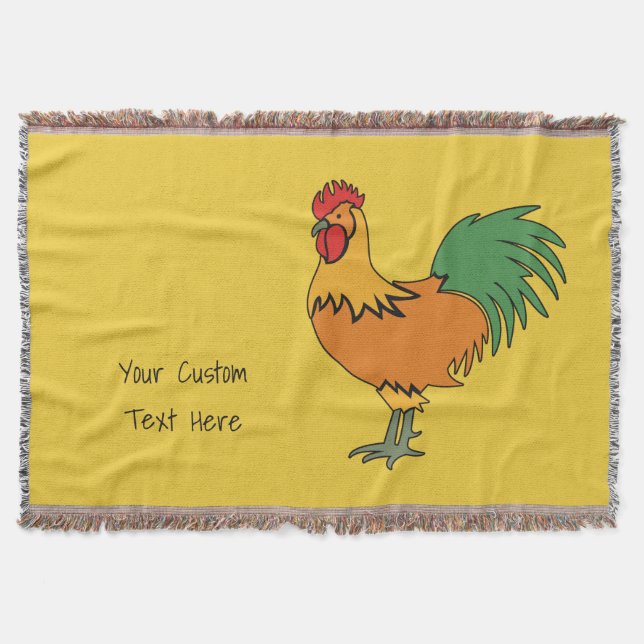 Rooster custom text & colour throw blanket (Front)