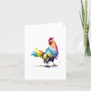 Rooster D Bird Portrait in Watercolors & Pen Holiday Card