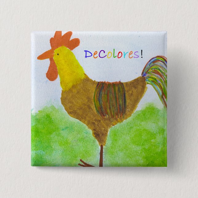 Rooster  DeColores Square Button (Front)