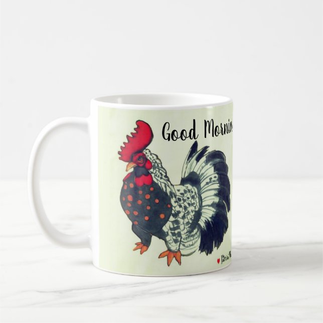 Rooster Drawing Good Morning Coffee Mug (Left)