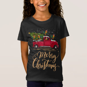 Rooster Driving Christmas Tree Red Truck Rooster X T-Shirt