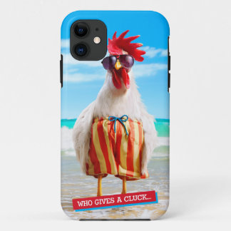 Rooster Dude Chillin' at Beach in Swim Trunks iPhone 11 Case