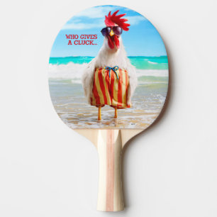 Rooster Dude Chillin' at Beach in Swim Trunks Ping Pong Paddle