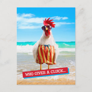 Rooster Dude Chillin' at Beach in Swim Trunks Postcard