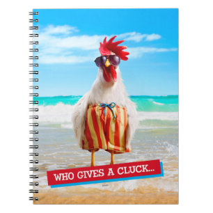 Rooster Dude Chillin' at Beach in Swim Trunks Spiral Notebook