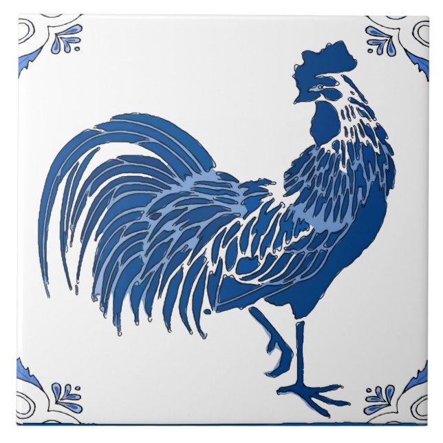 Rooster,  Dutch Delft Look Ceramic Tile (Front)