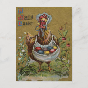 Rooster Easter Colored Painted Egg Flower Bonnet Holiday Postcard