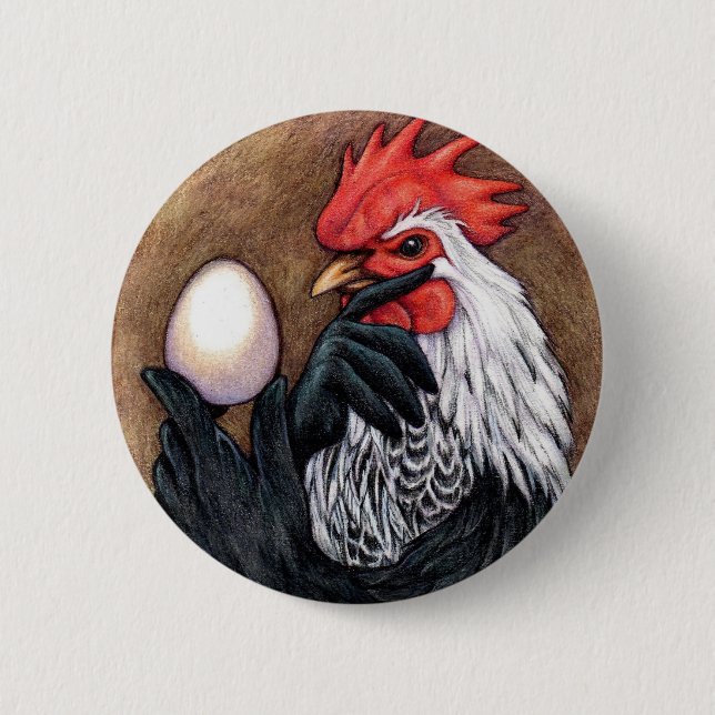 Rooster Egg Drawing Chicken Philosopher 6 Cm Round Badge (Front)