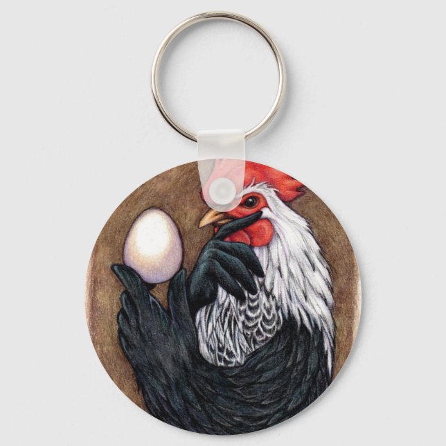 Rooster Egg Drawing Chicken Philosopher Key Ring (Front)