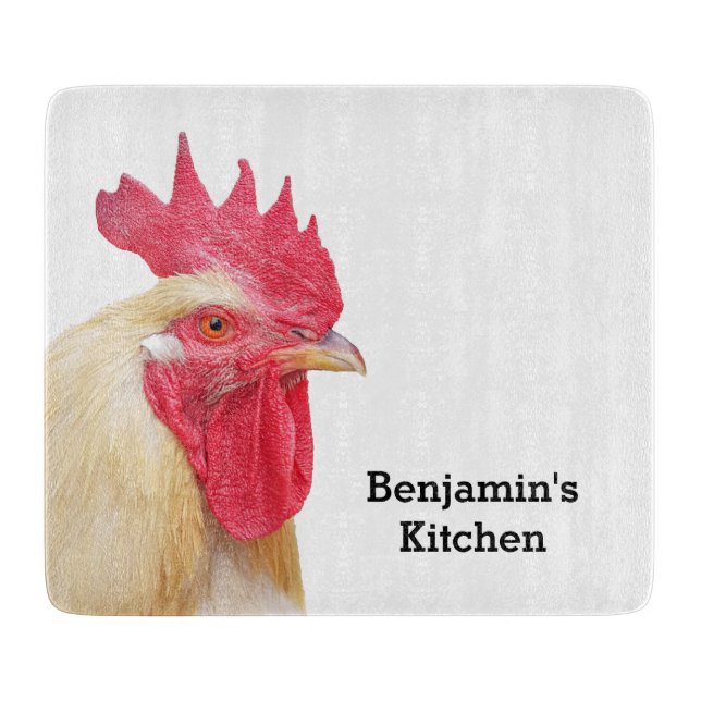 Rooster Farm Animal Personalised Name Cutting Boar Board (Front)