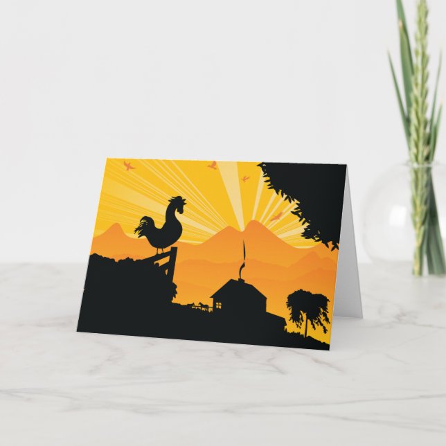 Rooster Farm Landscape Greeting Cards (Front)