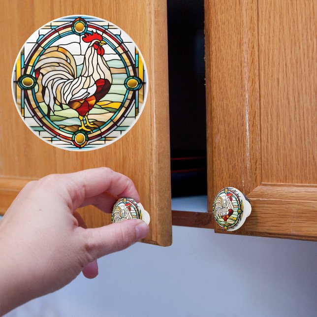 Rooster Faux Stained Glass  Ceramic Knob (Creator Uploaded)