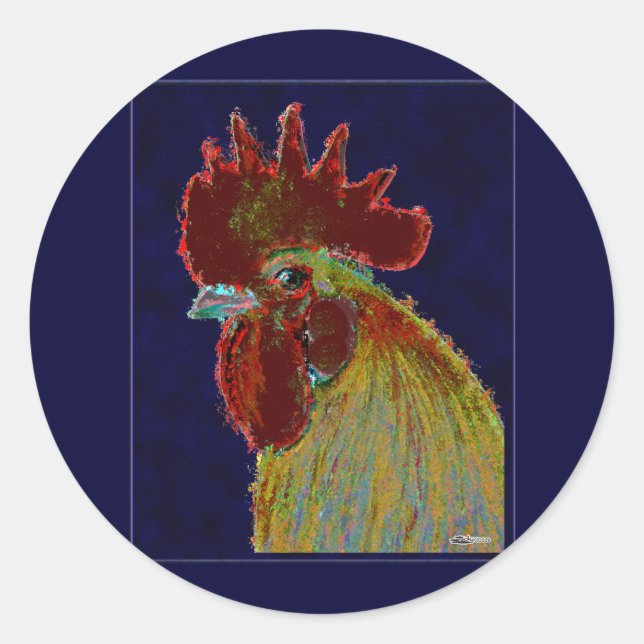 Rooster:  Freestyle Head Classic Round Sticker (Front)