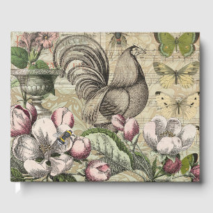 Rooster Garden Flower Butterfly Art Guest Book