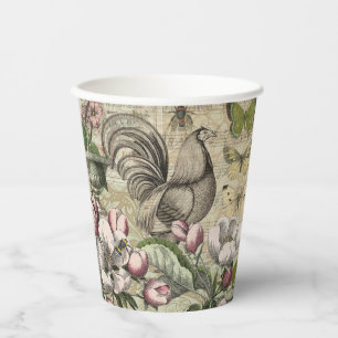 Rooster Garden Flower Butterfly Art Paper Cups