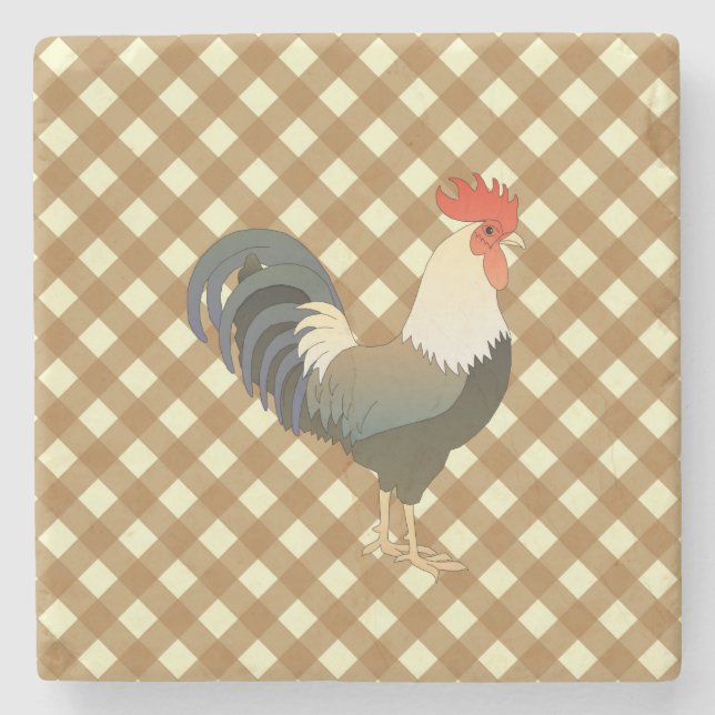 ROOSTER GINGHAM STONE COASTER (Front)