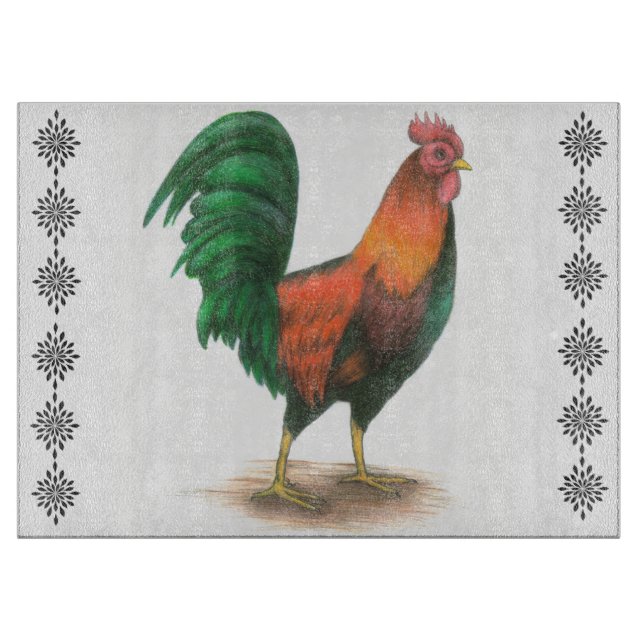 Rooster Glass Cutting Board (Front)