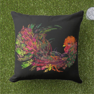Rooster Golden Comb Fractal Art Cushion