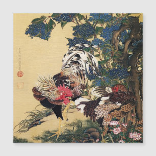 Rooster Hen and Hydrangea by Ito Jakuchu