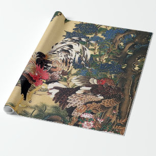 Rooster Hen and Hydrangea by Ito Jakuchu Wrapping Paper
