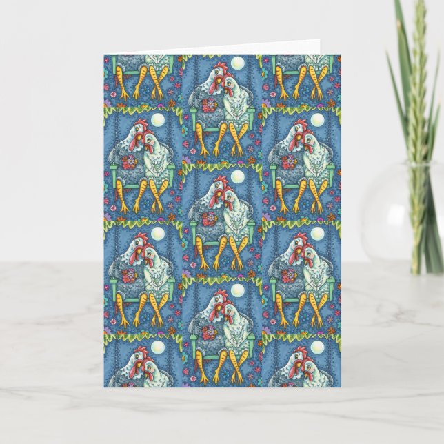 ROOSTER HEN CANOODLES, CUTE CHICKEN ROMANCE Blank Card (Front)