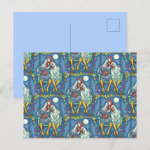 ROOSTER HEN CANOODLES, CUTE CHICKEN SWEETHEARTS HOLIDAY POSTCARD