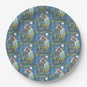ROOSTER HEN CANOODLES, CUTE CHICKEN SWEETHEARTS PAPER PLATE