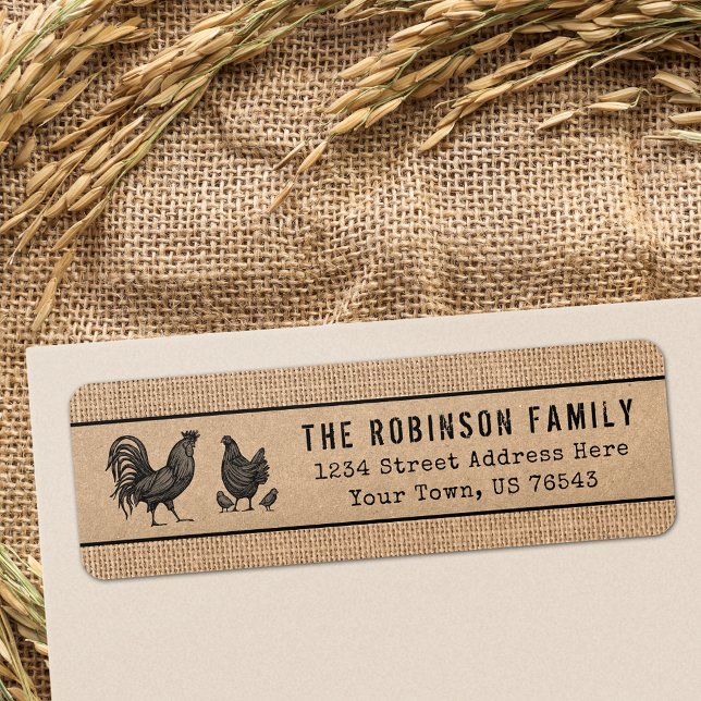Rooster Hen Chicks Country Burlap And Kraft Style (Choose from Return Address Labels, Shipping Labels or Standard Address Labels)