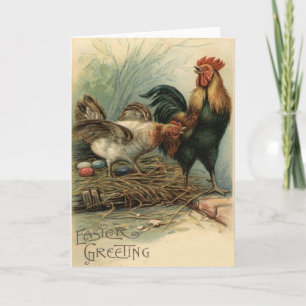Rooster Hen Easter Coloured Painted Egg Nest Holiday Card