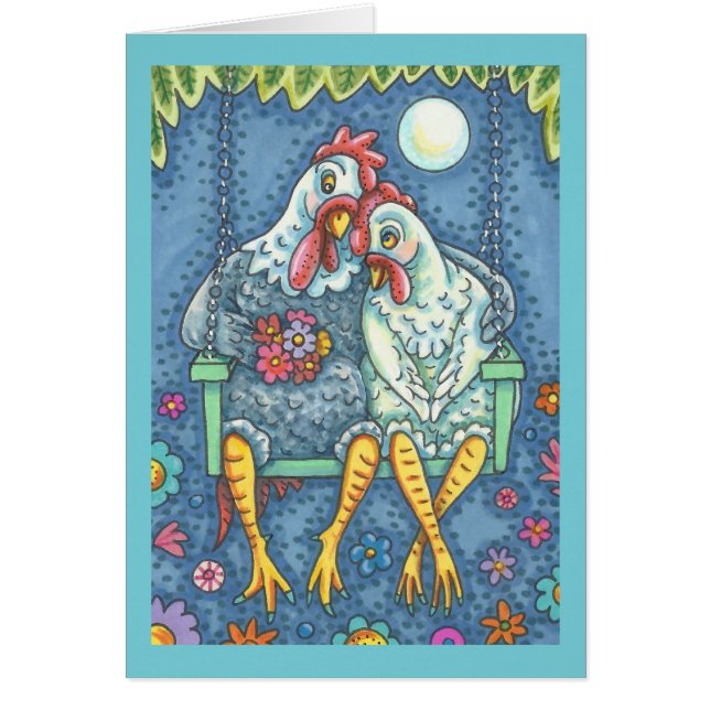 ROOSTER & HEN LOVERS, CHICKEN NOTE CARD Blank (Front)