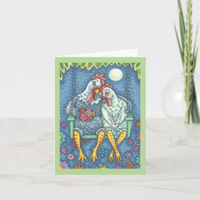 ROOSTER & HEN LOVERS, CHICKEN NOTE CARD Blank (Front)