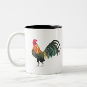 Rooster hen watercolor farm vintage rustic cottage Two-Tone coffee mug