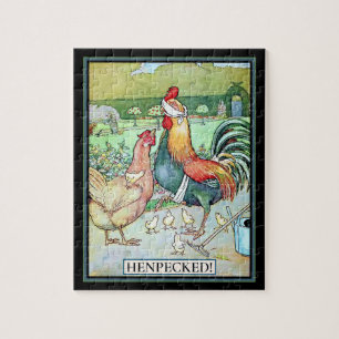 Rooster Henpecked by Hen Jigsaw Puzzle