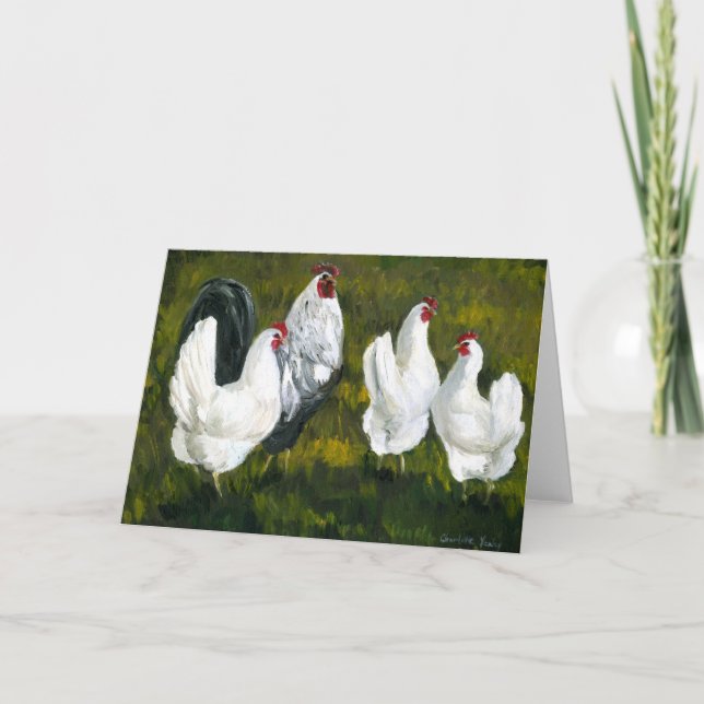 "Rooster & Hens" Art Greeting Card (Front)