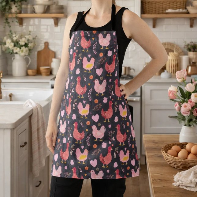 Rooster hens farmhouse black red pink apron (Creator Uploaded)