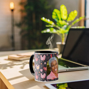 Rooster hens farmhouse black red pink photo mug