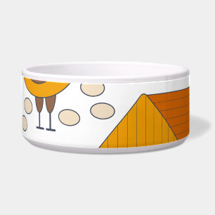 Rooster, hens, geometric floral drawing.