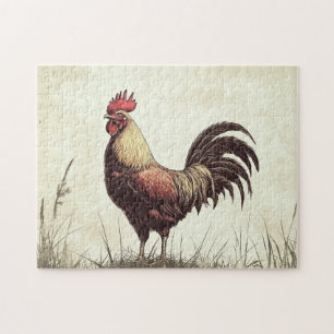 Rooster Illustration Vintage Tone Jigsaw Puzzle