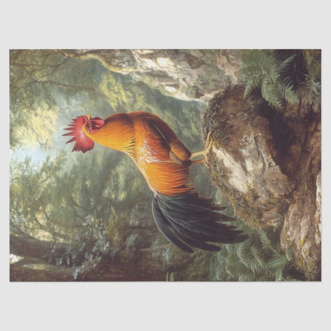 Rooster in a Jungle Landscape Decoupage Tissue Paper (Front)