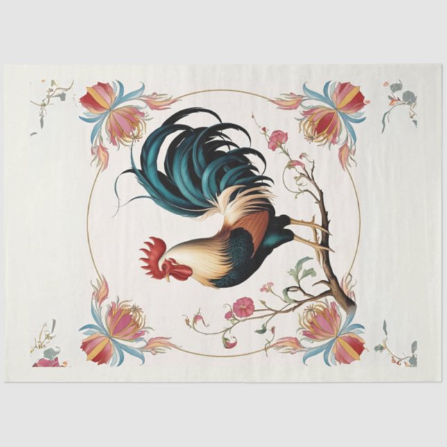 Rooster In Bloom Decoupage Paper (Front)