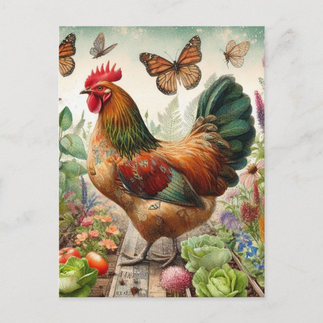 Rooster in the Garden Postcard (Front)