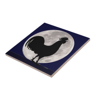 Rooster in the Moonlight Tile
