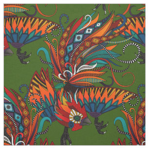 rooster ink green fabric