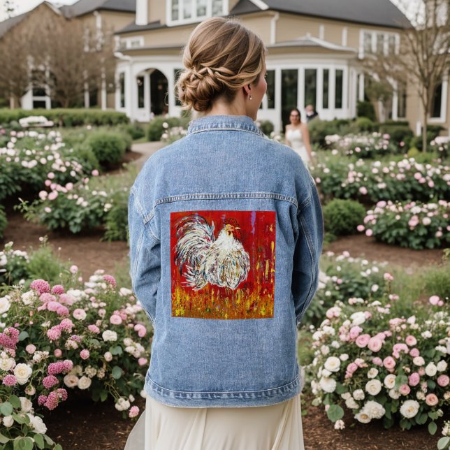 Rooster Jeans Jacket, something to crow about! Denim Jacket (Wedding Back)