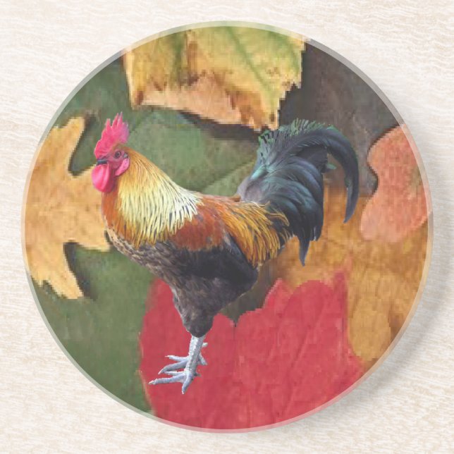 Rooster Leaves coaster (Front)