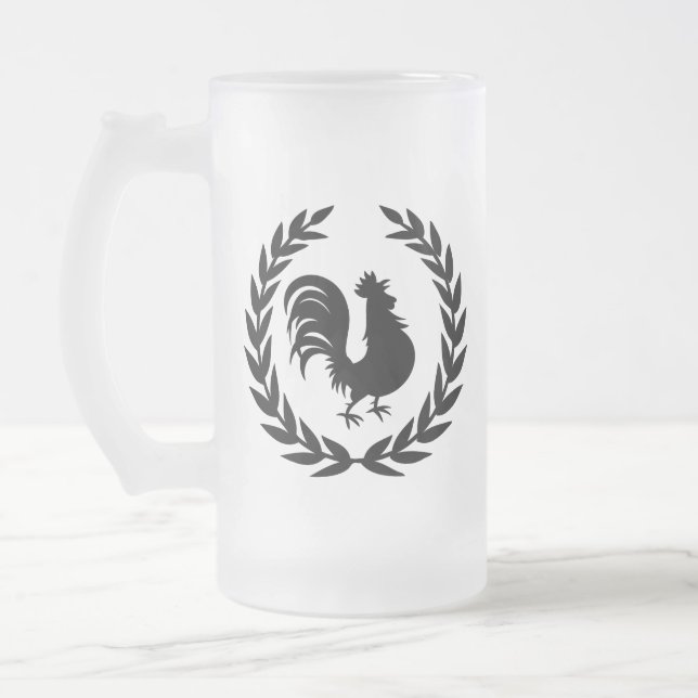 Rooster Logo Frosted Glass Beer Mug (Left)