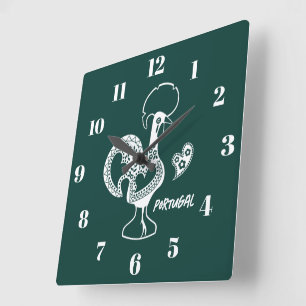 Rooster of Barcelos, Portugal, silhouete Square Wall Clock