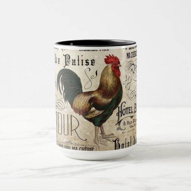 Rooster of Paris Vintage Decoupage Mug (Center)