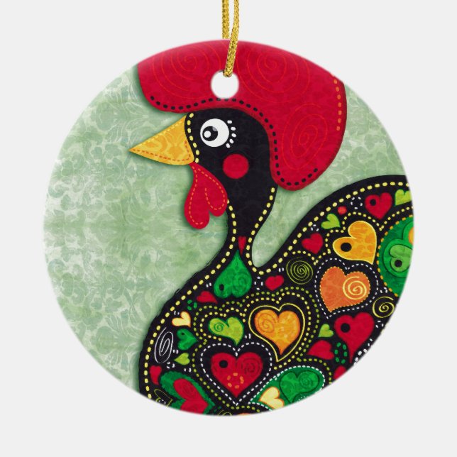 Rooster of Portugal Ceramic Tree Decoration (Front)