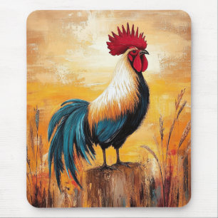 Rooster on a Post Oil Painting Mouse Pad